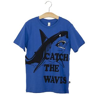 Keiki boys blue t-shirt, big shark